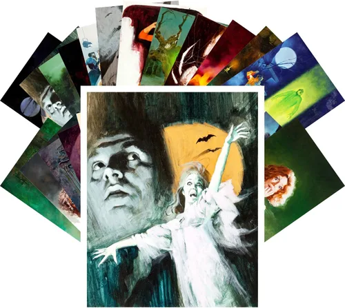 Miniatura 31 de PIXILUV Postales vintage 24 piezas Vintage SciFi Comic Book Art Magazine Covers Negro