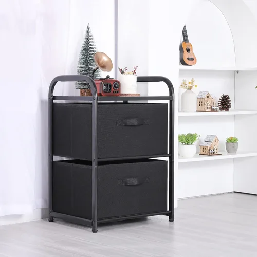 Miniatura 5 de MAX Houser Cómoda para dormitorio con 2 cajones, cómoda ancha de cajones, cómoda de tela, unidad organizadora de almacenamiento con contenedores