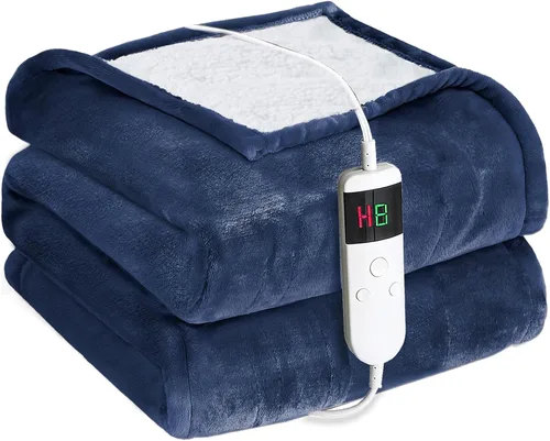 Miniatura 18 de Manta térmica eléctrica de 50 x 60 pulgadas, manta eléctrica de franela suave y sherpa con 10 niveles de calefacción, se apaga automáticamente