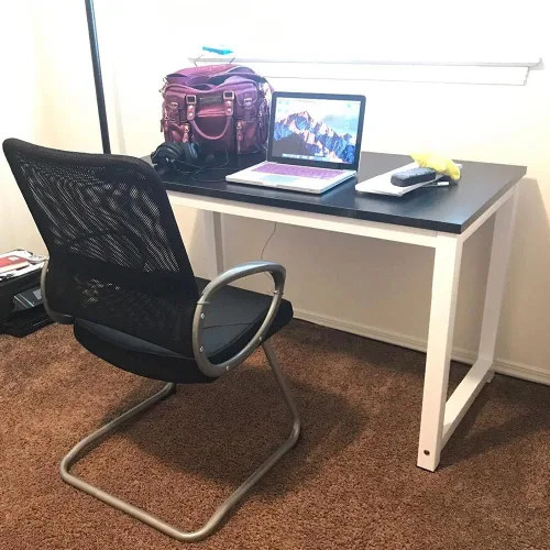 Miniatura 7 de G-PLUS Escritorio para computadora, mesa de trabajo resistente para oficina en casa, mesa de estudio de juegos simple de estilo moderno en blanco
