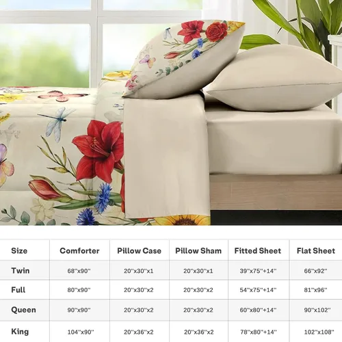 Miniatura 7 de Nesker Juego de edredón de primavera de 5 piezas, tamaño individual, juego de ropa de cama floral con mariposas para niños y adultos, juego