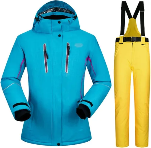 Miniatura 10 de Conjunto de chaquetas y pantalones de esquí para mujer, invierno al aire libre, talla grande, trajes de esquí cálidos con capucha, trajes de nieve E