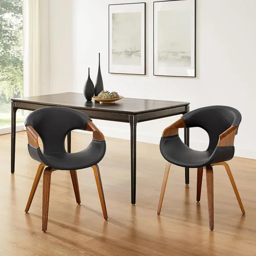 Miniatura 3 de Zouron Silla de comedor moderna de mediados de siglo, silla tapizada de piel sintética con reposabrazos, silla decorativa con patas de madera