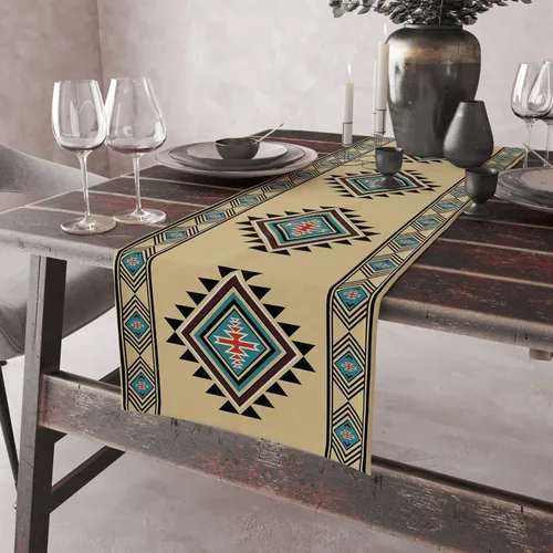 Miniatura 182 de Camino de mesa étnico del suroeste, navajo tribal nativo americano, bohemio, patrón geométrico azteca, camino de mesa para cocina, mesa de comedor