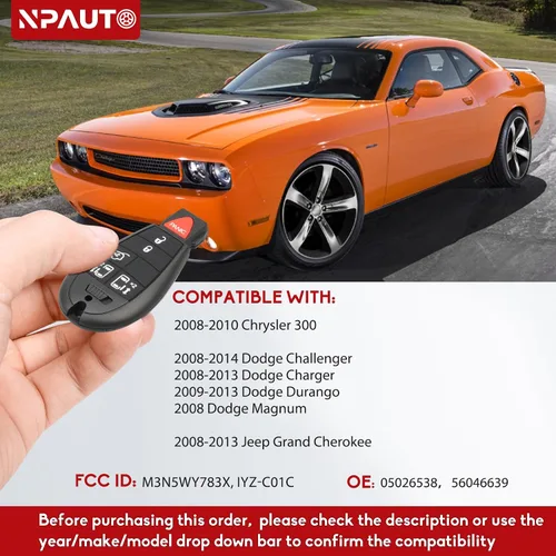 Miniatura 3 de NPAUTO Reemplazos de llave fob Fobik para Dodge Challenger 2008-2014, Durango, Charger, Chrysler 300, Jeep Grand Cherokee Truck, llave fob