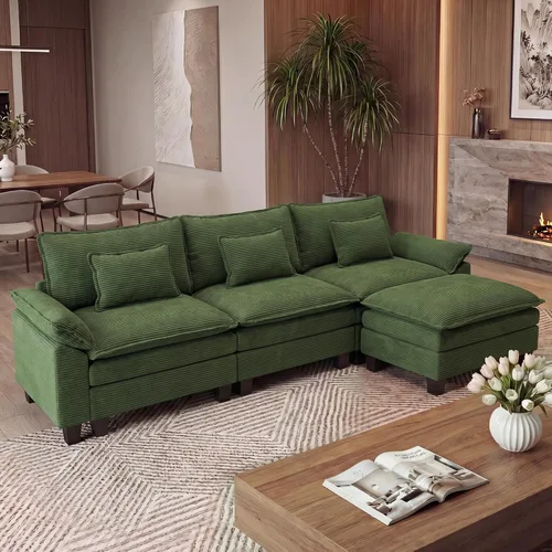 Miniatura 42 de URRED Cloud Couch Sofá Seccional Modular, Sofá Moderno en Forma de U de Asiento Profundo de 157", con 2 Otomanas y Almohadas, Sofás de Chenilla Azul