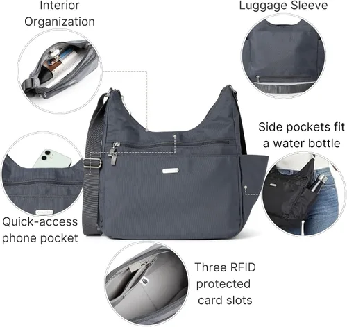 Miniatura 2 de Baggallini Essential Hobo - Bolso de viaje ligero de 11 x 9 pulgadas para mujer, de nailon lavable con protección RFID