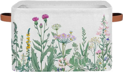 Miniatura 8 de Pardick Paquete de 2 cajas de almacenamiento plegables grandes para hierbas y flores silvestres, coloridas cajas de almacenamiento de tela de lona