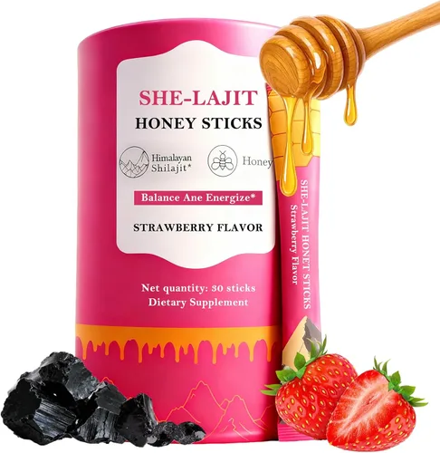 Palitos de miel Shilajit para mujer, energía natural y potenciador de vitalidad con shatavari y azafrán, palitos de miel de fresa para equilibrio