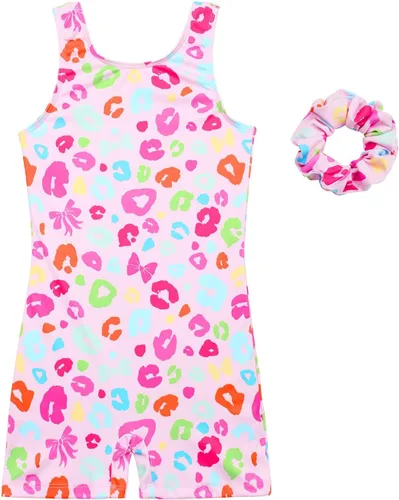 Miniatura 10 de JESKIDS Leotardos para Niñas de Gimnasia con Shorts de Danza Biketards Acrobacia Coletero a Juego para el Cabello 3~15 Años
