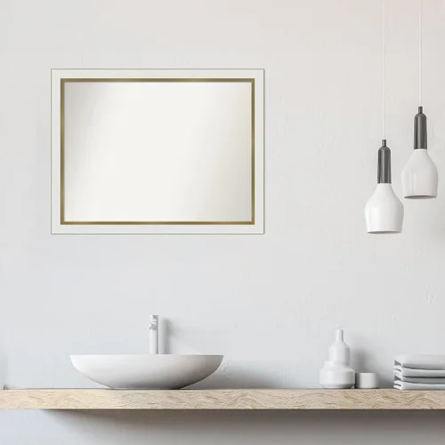 Miniatura 5 de Amanti Art Espejo de baño blanco para sobre el fregadero, 24 x 31 pulgadas, espejo de tocador rectangular estrecho de Eva de oro blanco, marco