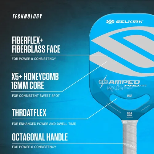 Miniatura 6 de Selkirk Sport Paletas de pickleball Amped Ensambladas en los Estados Unidos Amped Control o Amped Pro Pala de pickleball de fibra de vidrio