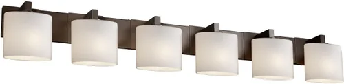 Justice Design Group Fusion - Barra de baño de 6 luces, acabado cromado pulido con pantalla de vidrio artesanal de ópalo