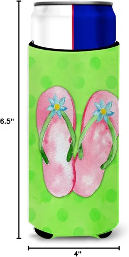 Miniatura 7 de Caroline's Treasures BB8220MUK - Chanclas color rosa con lunares verdes, ultra Hugger para latas delgadas, funda enfriadora de latas verdes, lavable