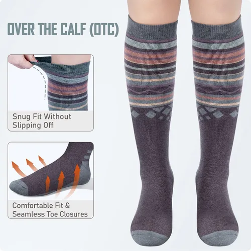Miniatura 4 de 2 paquetes de calcetines de esquí de lana de merino sobre la pantorrilla OTC antideslizantes para hombres y mujeres