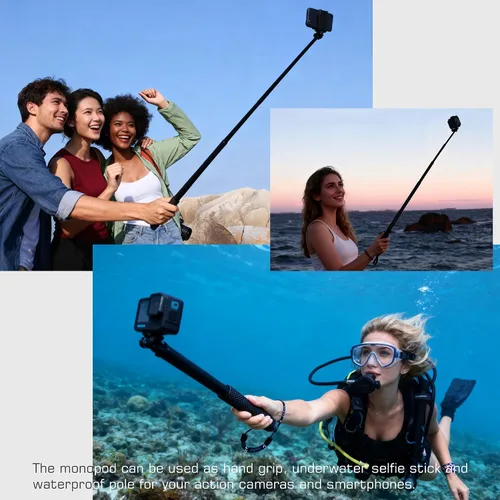 Miniatura 8 de GEPULY - Palo selfie impermeable para cámaras de acción GoPro/DJI/Insta360/AKASO 11''-46''Anti-Rust Aluminum Alloy,1/4