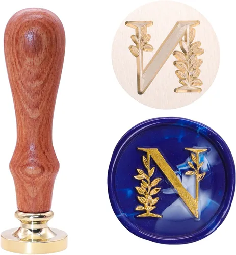 Miniatura 35 de SWANGSA Kit de Sello de Cera con Inicial del Alfabeto H, Sello de Sellado de Letras con Hojas Botánicas Elegantes Vintage con Perlas de Cera