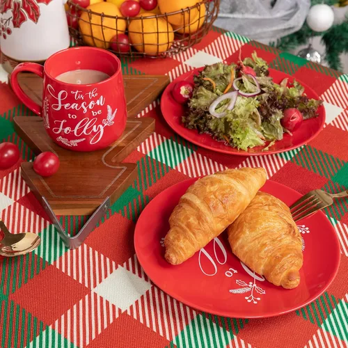 Miniatura 5 de Juego de tazas de café navideñas de cerámica LEHAHA, juego de 6 tazas de 16 onzas para las fiestas, tazas de café para festivales con saludos