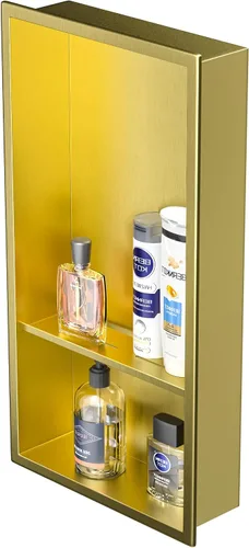 Miniatura 12 de Nicho de ducha de acero inoxidable de 24 x 12 pulgadas, cepillado, no necesita azulejos, nicho de pared con estantes dobles, estante de ducha