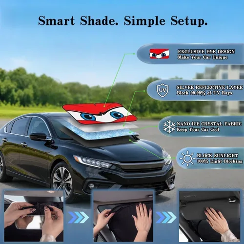 Miniatura 4 de Parasol para parabrisas de automóvil, parasol de ojos enojados rojos para parabrisas de automóvil, universal, compatible con sedán, SUV, hatchback