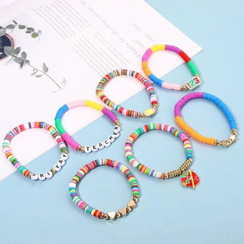 Miniatura 159 de Surfer Heishi - Pulseras apilables para mujer, apilables, de vinilo arcoíris, disco de arcilla, pulseras elásticas para la amistad, joyería bohemia