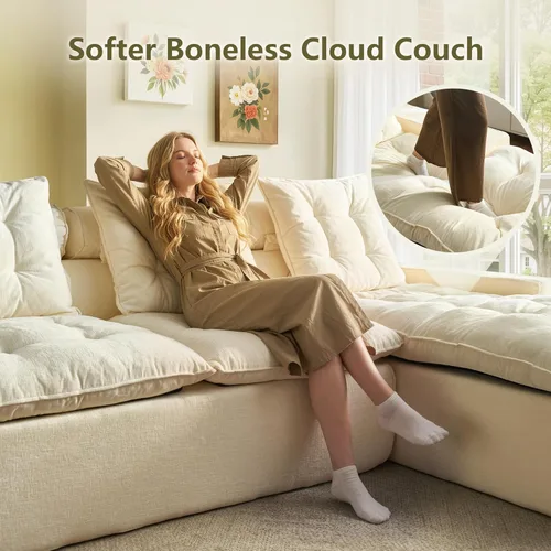 Miniatura 5 de 106" Cloud Boneless Couch with Chaise, L-Shape Deep Seat Sectional Couches, No Assembly Required, Convertible Modular Sleeper Sofa Bed, Living Room