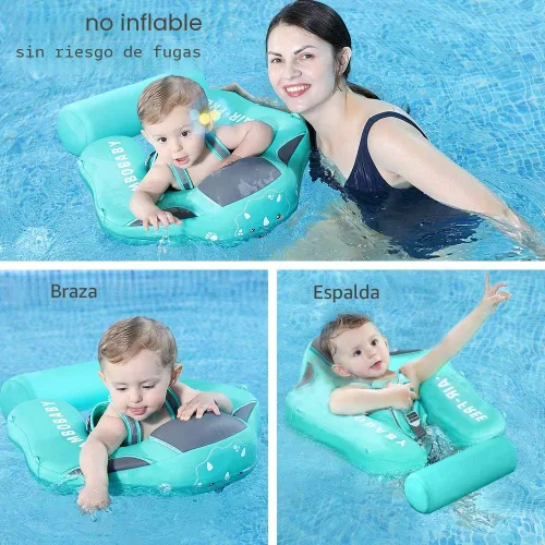 Miniatura 5 de Mambobaby Flotador con Toldo y Cola Nuevo Mejorado Flotador de Piscina No Inflable para Bebé Flotador de Natación Mambo Entrenador de Natación azul