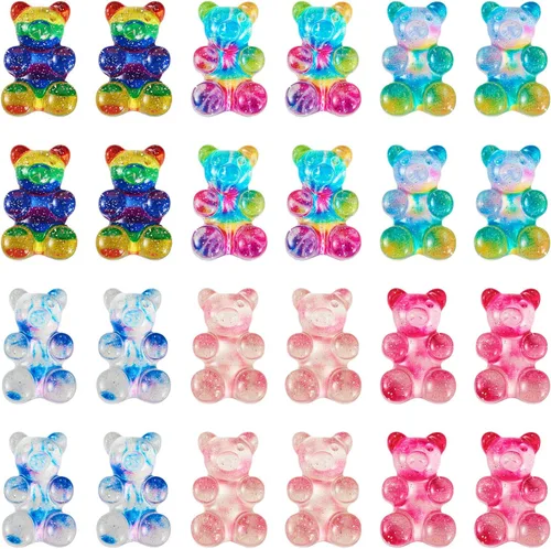 Miniatura 9 de Pandahall - 45 unidades de cabujones de oso gomoso de resina, coloridos dijes de oso de caramelo con parte trasera plana, dijes de uñas
