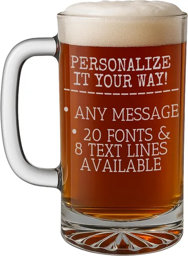 Miniatura 11 de Taza de cerveza de vidrio con monograma grabado personalizado, 34 onzas, Día del Padre, monograma, nombre personalizado, regalos de cerveza Claro