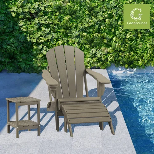 Miniatura 3 de GREENVINES Adirondack-Ottoman Grano de madera Juego de 2 Plástico HDPE Reposapiés para exteriores Todo clima Reposapiés Reposapiés