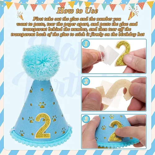 Miniatura 6 de Mihachi Suministros para fiestas de cumpleaños para perros, bandana y sombrero con número, bufanda triangular para regalo de decoración, perros