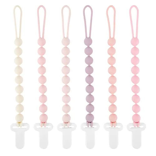 MINMUNJIU Clips para chupete para bebé, paquete de 6 clips flexibles y suaves de silicona para chupete para niñas, artículos esenciales para recién