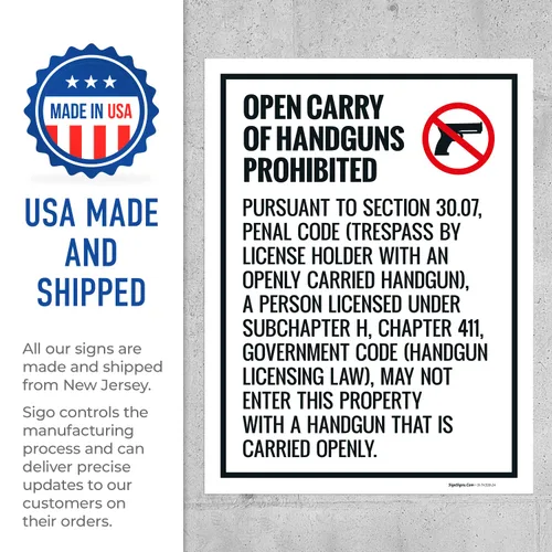 Miniatura 5 de Open Carry Of Handguns Prohibited Texas Penal Code Section 3007 Kit de letreros para acera, 18 x 24 pulgadas, paneles de repuesto (paquete de 2)
