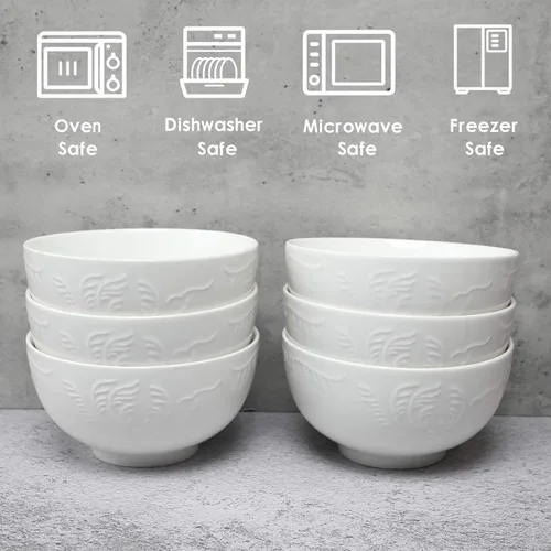 Miniatura 6 de amhomel Paquete de 6 cuencos de cereales de 24 onzas con textura en relieve, cuencos de cerámica profunda de porcelana, aptos para lavavajillas