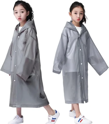 Miniatura 13 de Poncho de lluvia para niños Impermeable, Paquete de 2-5 Abrigos de lluvia reutilizables de EVA para niños y niñas de 6-14 años, Equipo de chaquetas