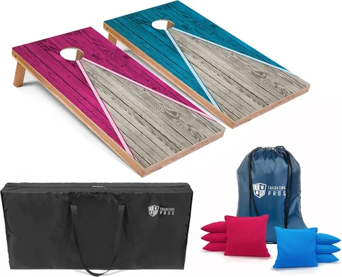 Miniatura 57 de Tailgating Pros Juego de tablero de Cornhole ligero con diseño piramidal con bolsas de frijoles y estuche de transporte, juego de cornhole