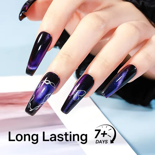 Miniatura 6 de MIZHSE Esmalte de uñas de ojo de gato 9D de secado rápido, sin gel, esmalte de uñas magnético azul-violeta con imán, secado al aire rápido, esmalte