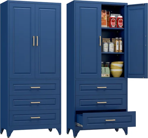 Miniatura 15 de Polup - Armario de despensa de cocina, armario de despensa de metal de 71 pulgadas de alto con puertas y estantes ajustables, alacena de comida Azul