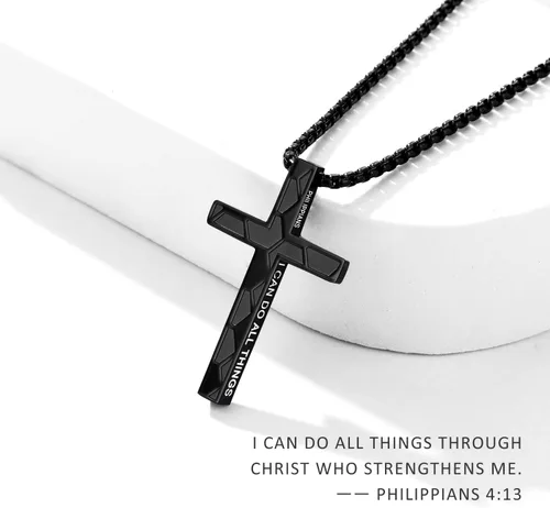 Miniatura 3 de Collar de cruz de fútbol para niños y hombres, inspirador cristiano con versículo bíblico con dije de cruz, cadena de acero inoxidable, joyería