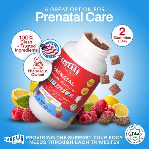 Miniatura 5 de Gomitas prenatales halal para mujeres, vitaminas prenatales de gomitas halal con DHA y ácido fólico para antes, durantes/después del embarazo, 60