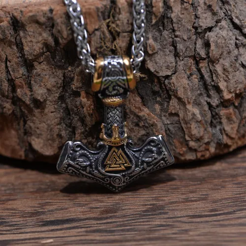 Miniatura 3 de LANGHONG Collar de martillo de Thor vikingo nórdico Mjolnir para hombre, joyería de talismán