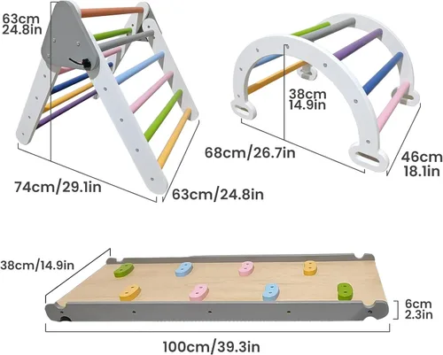 Miniatura 4 de Pikler - Juego de escalada triangular para niños pequeños 7 en 1, juego de escalador de interior de arco iris, plegable, juguete de escalada