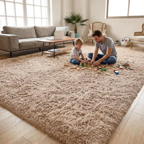 Miniatura 5 de DweIke - Tapete de pelo alto y esponjoso para sala, habitación infantil, guardería y cabecera, tapete antideslizante y suave para decoración de Beige