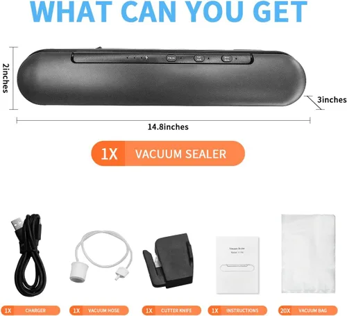 Miniatura 6 de Sellador al vacío portátil inalámbrico para alimentos, incluye 20 bolsas y cortador integrado, mantiene los alimentos frescos para cocina