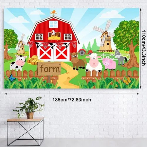 Miniatura 4 de Decoraciones temáticas de animales de granja para fiesta, fondo de granja, banner de animales de granja, decoración de granja, mantel, arco de Rojo