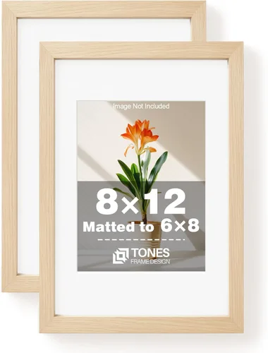 Miniatura 15 de TONES FRAME DESIGN Juego de 2 portarretratos de 5 x 7 pulgadas con acabado de chapa de madera maciza de roble de 5 x 7 pulgadas con paspartú de 4 x