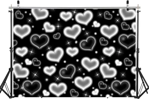 Miniatura 2 de Telón de fondo de corazón negro de 7x5 pies Fondos de los años 90 para sesión de fotos Decoración de San Valentín Banner Accesorios de cumpleaños