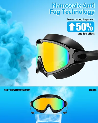 Miniatura 4 de Aegend - Nuevas gafas de natación de visión amplia para adultos, con protección antiniebla/UV, sin fugas, con tapones para los oídos para hombres