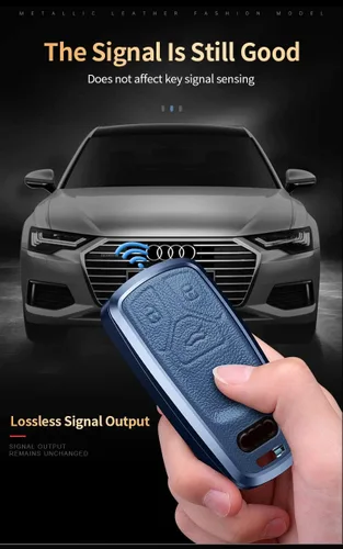 Miniatura 7 de Compatible con Audi Q3 Q8 Q7 Q5 A3 A4 A5 A6 A7 TT TTS S4 S5 RS4 RS5 Funda de cuero de metal para llavero inteligente