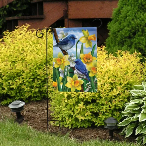 Miniatura 2 de Bandera de jardín de primavera de pájaros azules y narcisos, floral, 12.5 x 18 pulgadas Briarwood Lane